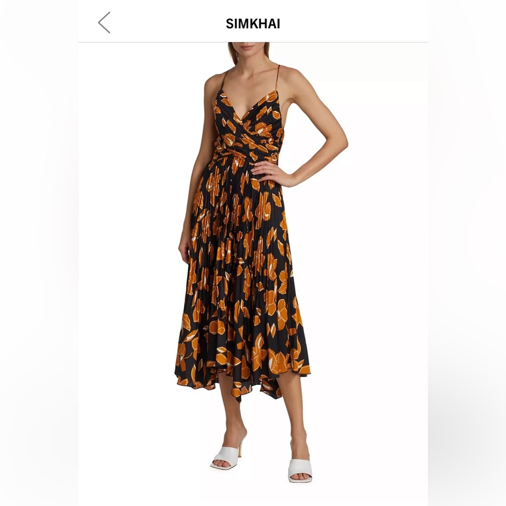Simkhai Black & Orange Floral Midi Dress
